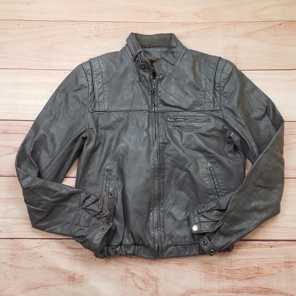 Vintage Wilsons Leather Jacket Men 38 Gray Brown Lined Bomber Zip Front Moto 80s